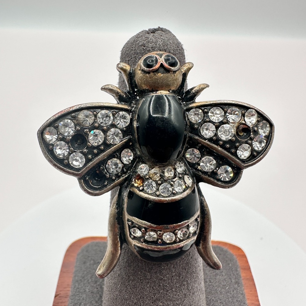 Vintage 80s Rhinestone Bee Statement Ring - Fashion Jewelry